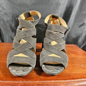 Michael Kors dark grey leather block heel shoes. Size 8